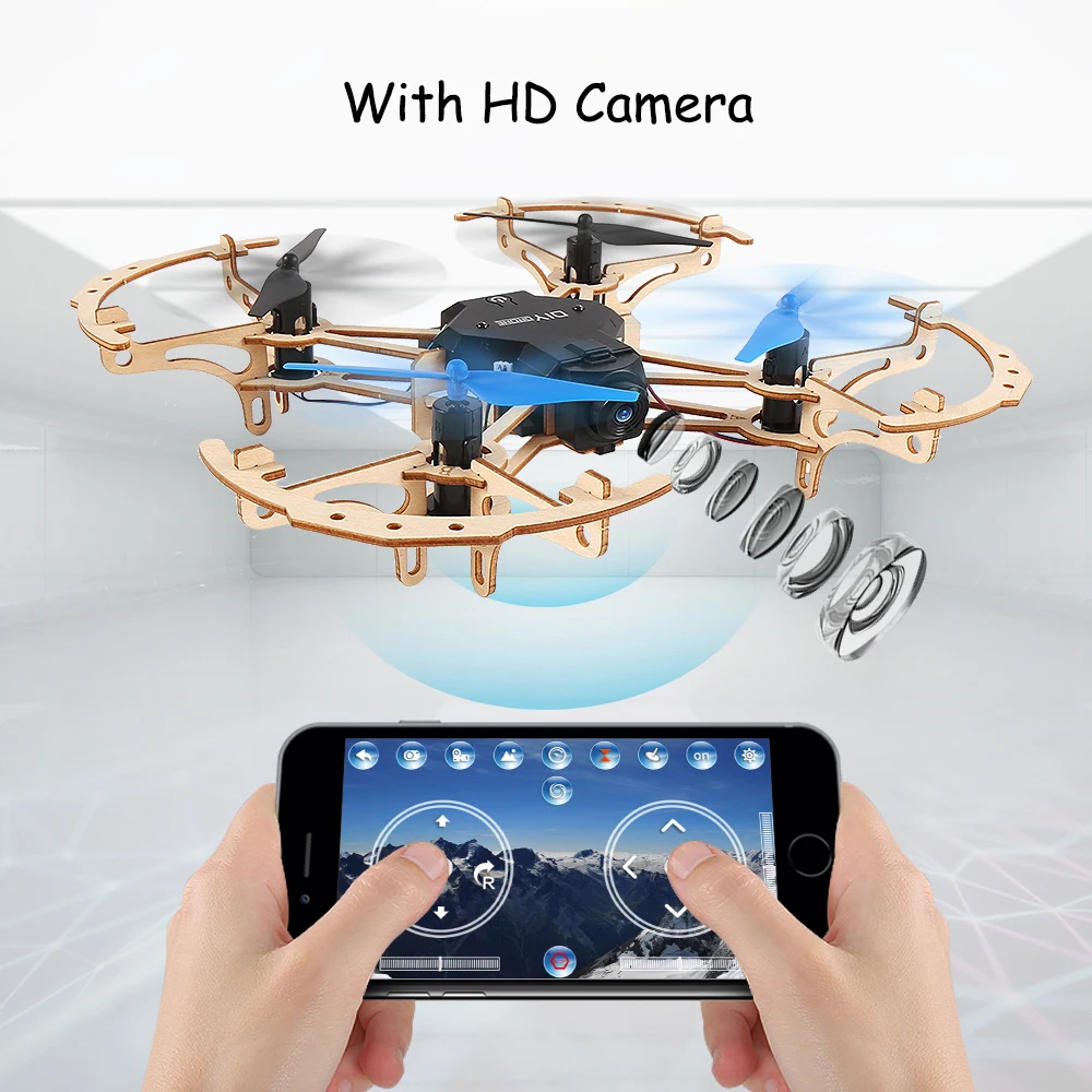 

IMPULLS ZL100 Mini Camera Drone 2.4GHz Remote Control wooden Quadcopter With HD Camera Remote Control DIY Toys for Kids FSWB