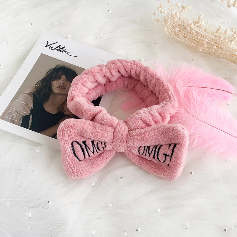 New Colorful OMG Letters Bow Coral Fleece Hairbands For Women Girls Headbands Bandanas Hair Bands Headwear Kids Hair Accessories