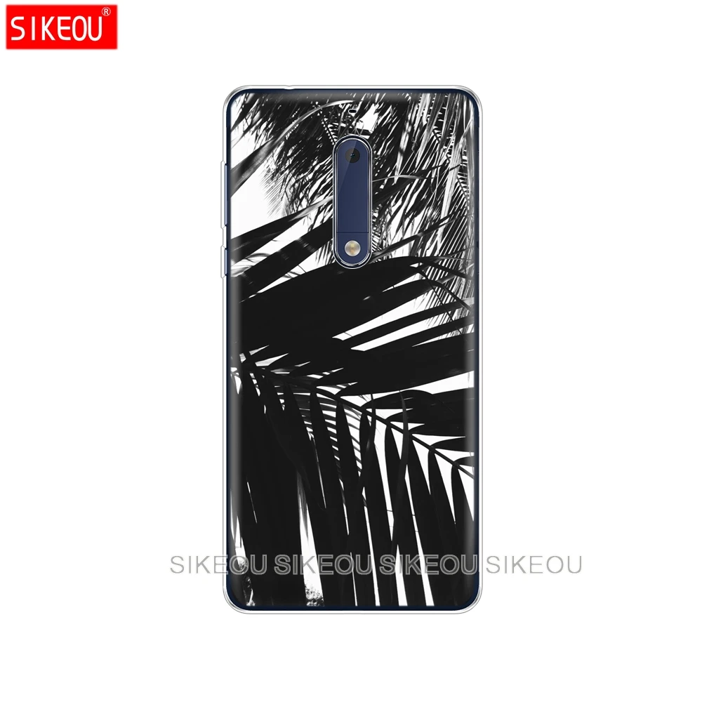 Силиконовый чехол для телефона Nokia 5 3 6 7 PLUS 8 9 /Nokia 1 2 2018 черно белые Пальмовые