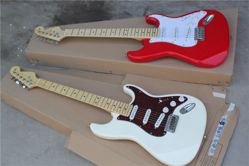 

free shipping Top quality New Arrival st Guitar white and red Electric Guitar Real photo maple fingerboard 1117