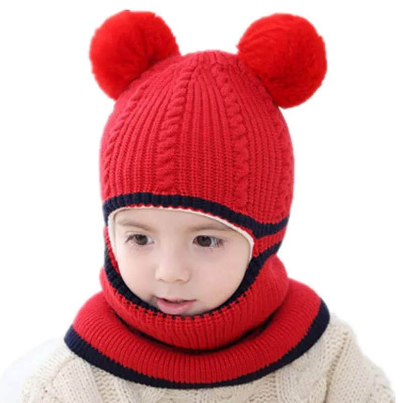 

Baby Winter Hat Scarf Joint Set for Toddler Kids Boys Girls Warm Cotton Cap Neck Warmer Children Knitted Woolen Beanie 2-5 Years