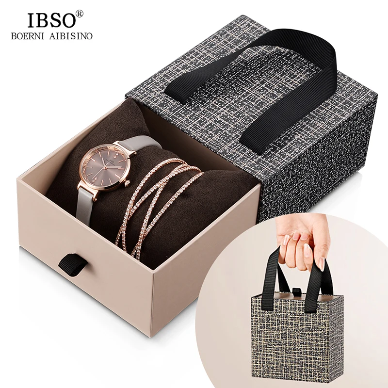 Feminino de Alta Relógio de Quartzo de Luxo Conjunto para o Presente dos Namorados Ibso Cristal Pulseira Relógios Definir Qualidade Feminino Relógio