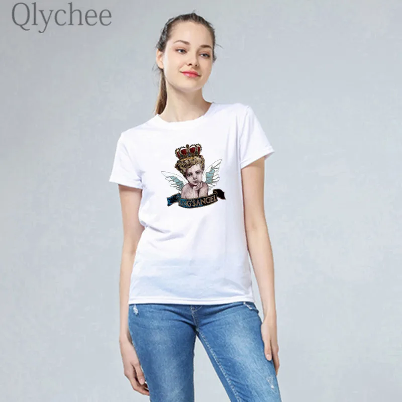 Qlychee Harajuku женские футболки с принтом для девочек Топ Футболка круглым вырезом