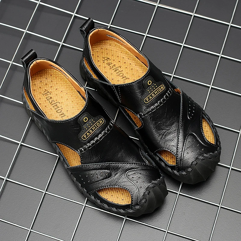 Homens Livre Sapatos Sandálias Bohemia Genuínos Chinelos Big Ar Ao Brown liaght 38 Lazer Size Brown Black Da De 48 Dos Couro dark Moda Verão P4 Praia dw8wItq