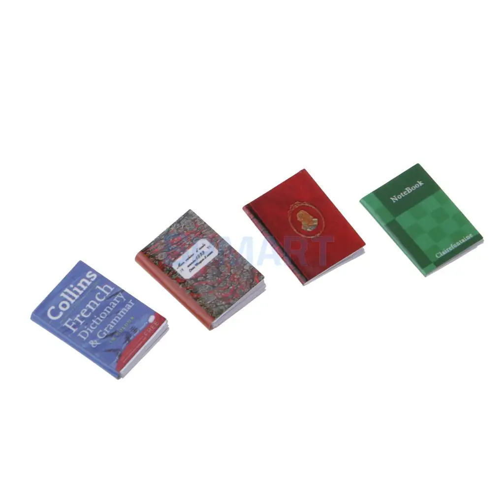 4x 1/12 Scale Dollhouse Miniature Handmade Notebooks Model for Dollhouse Desk Table Mini Scene Decoration Accessories