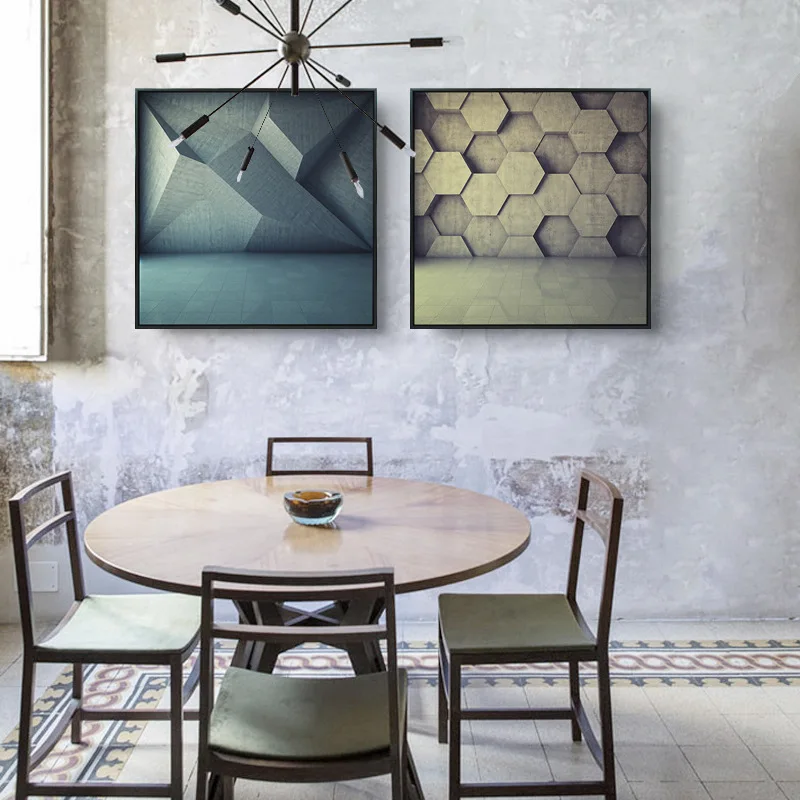 

HAOCHU Urban Architecture Stereo Illusion Design Geometry Canvas Painting Abstract Poster Craft Wall Pictures Living Room Decor