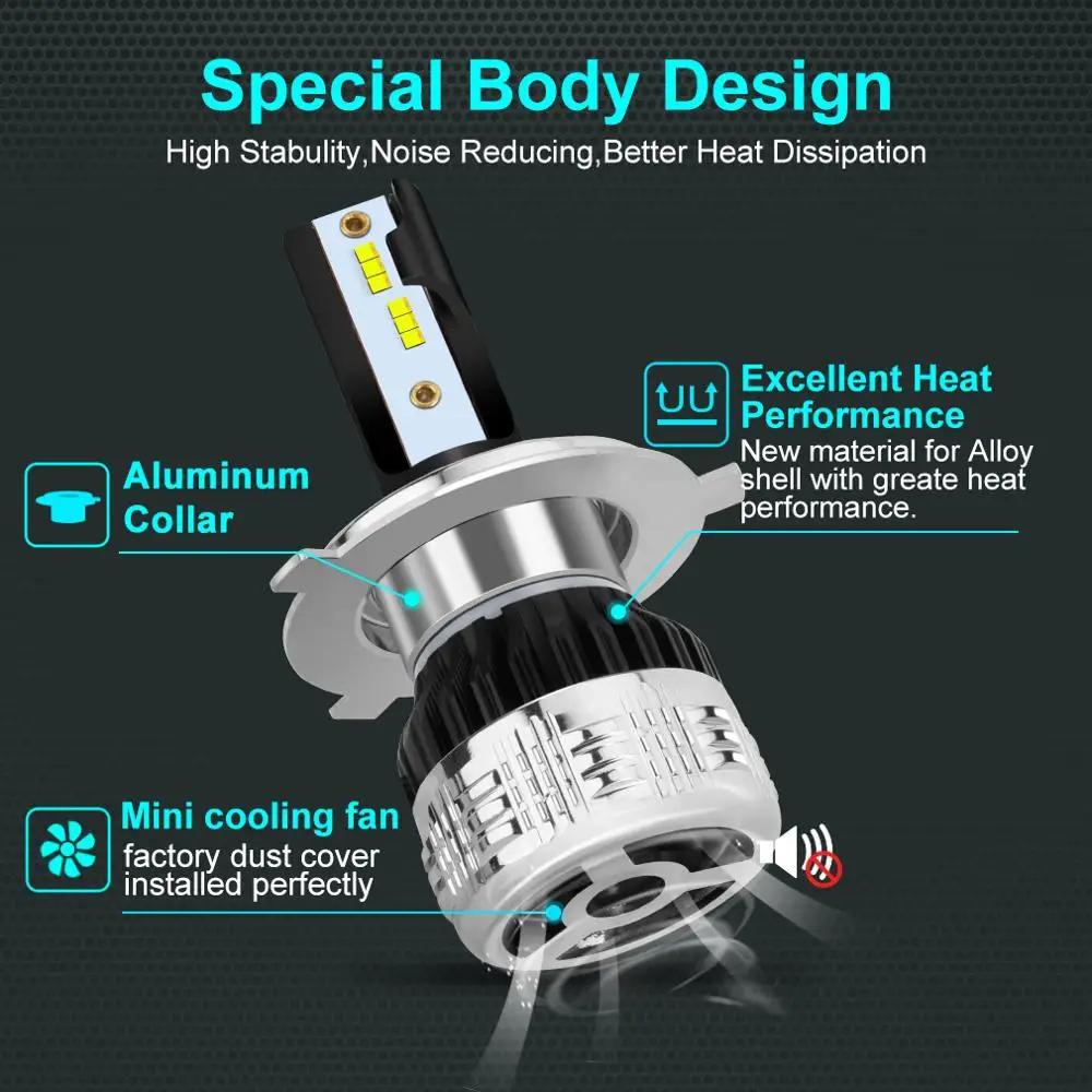 H4 Motorcycle Headlight Led Bulb 35W 4000LM Hi Lo Beam 6000K White Motorbike H4 Faro Driving Lights Moto Bike Lamp Bulb 12V