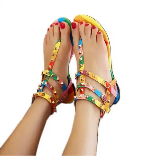 rainbow flat sandals