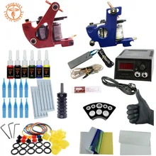 Завершенная татуировка машина комплект два тату пистолет для татуажа поставки профессиональный набор татуировки 6 цветные чернила с мощными принадлежности, зажим шнур