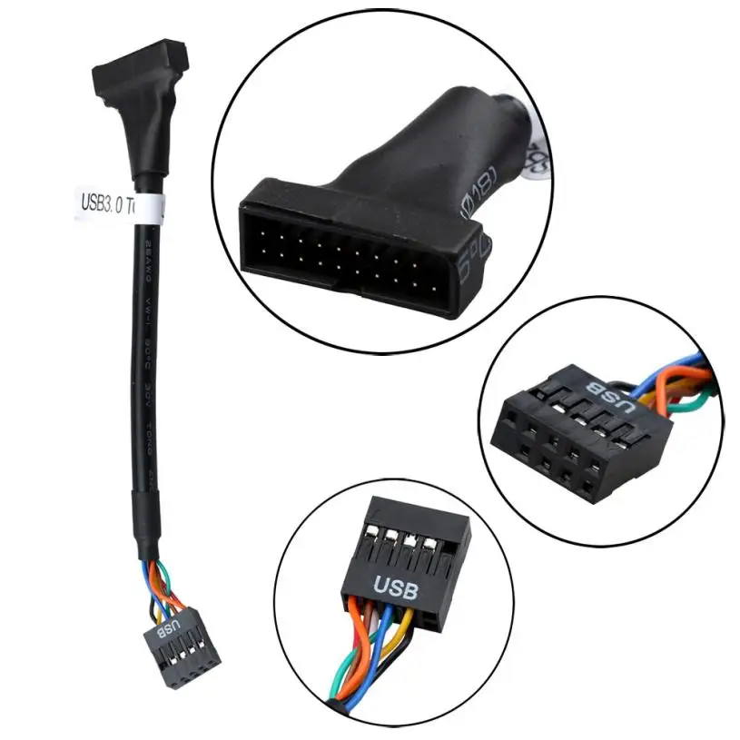 

12CM 19Pin USB3.0 Male to 9Pin USB2.0 Female Motherboard Cable Adapter Converter Black July12