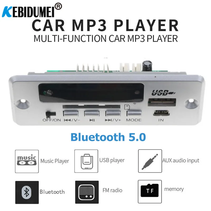 

Bluetooth 5.0 Mp3 Player FM Radio Module Wireless audio receiver 5V-12V Car speaker adapter support TF card USB 3.5mm AUX