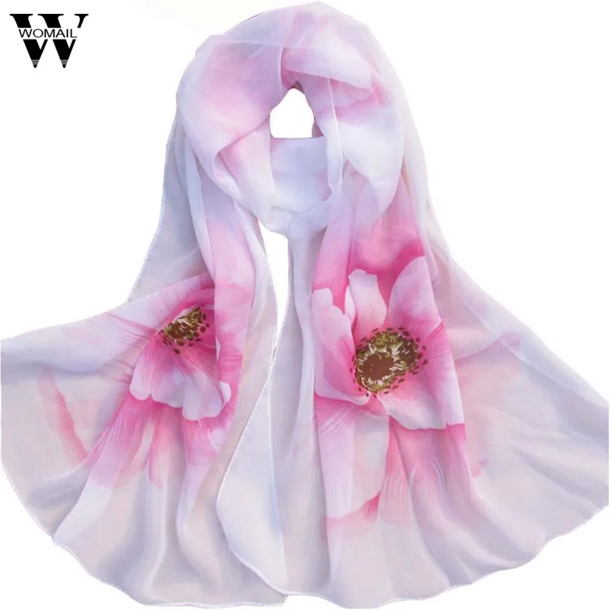Женский мягкий тонкий шифоновый шелковый шарф шарфы с цветочным принтом шаль