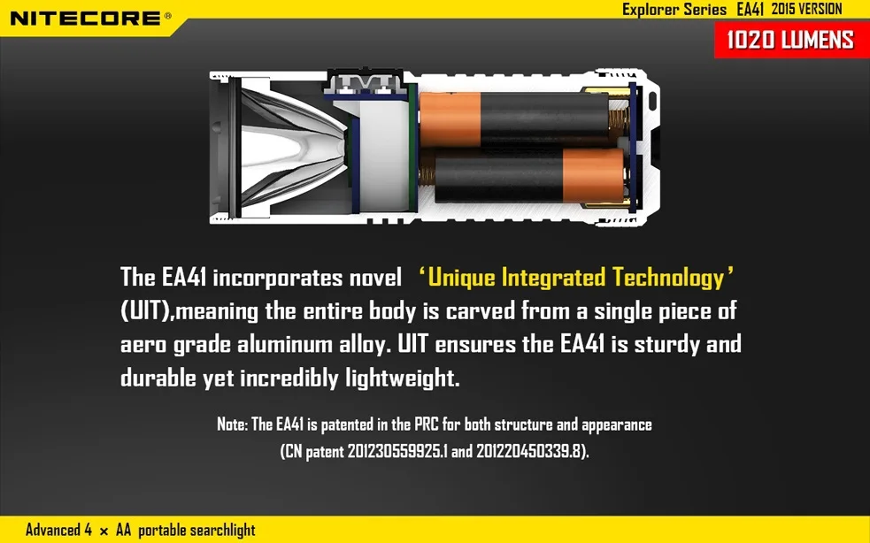 Версия Nitecore EA41 Cree XM-L2 U2 светодиодный фонарик 1020 люменов 4* AA батареи с оригинальной посылка