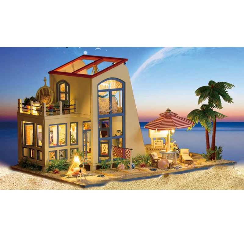 

DIY DollHouse Miniature With Furnitures Wooden Doll House Educational Creative Toys Assembling Model Gift The Blue Sky 13840 #E
