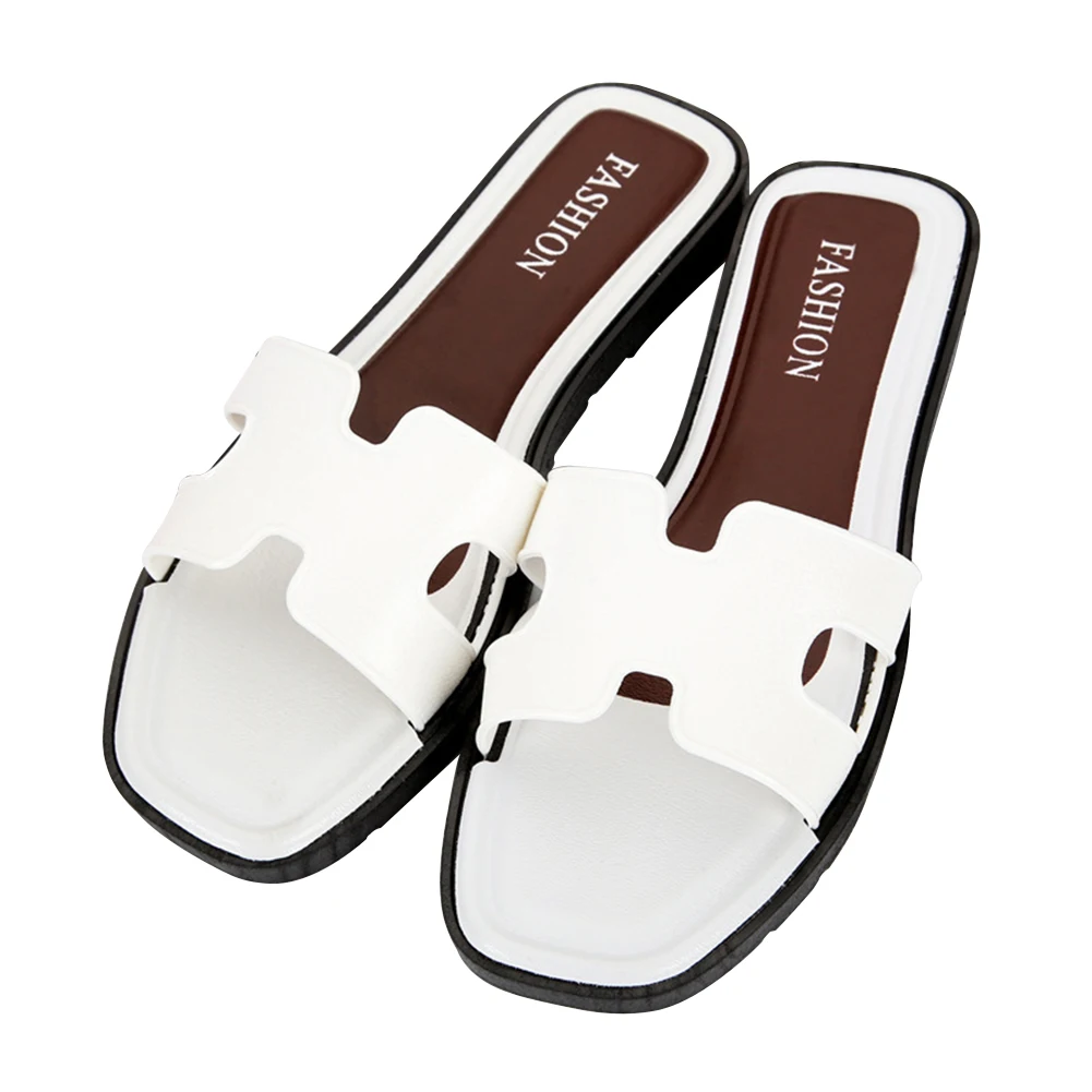 

H Word Casual Leather Sandals Slippers Flat Bottom Outdoor Wild Fabala