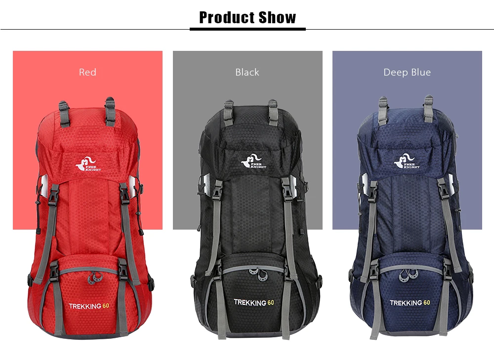 FREEKNIGHT FK0395 60L Water Resistant Climbing Hiking Backpack with Rain Cover