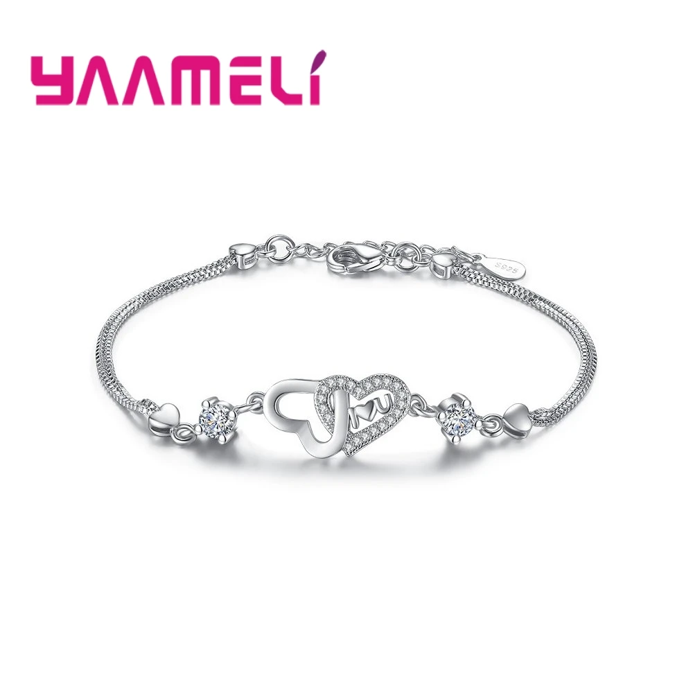 

Hot Selling Sweet Heart Woman Fashion Bracelets 925 Sterling Silver Crystal Charm Chain Bracelet Female Jewelry Gift