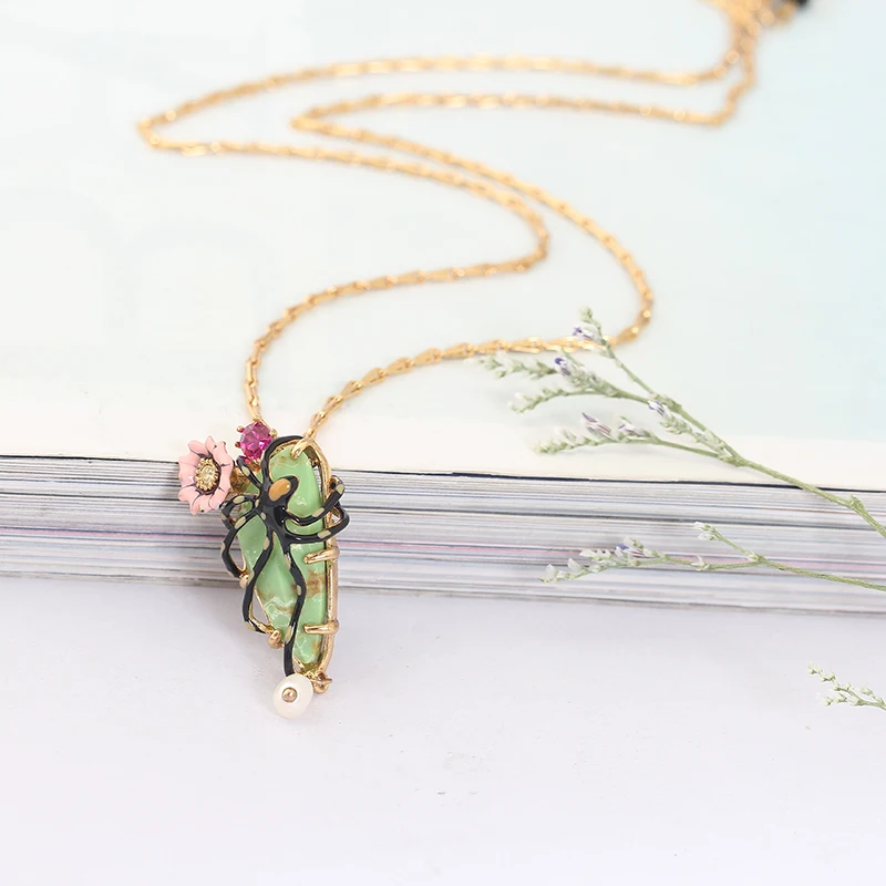 

New Arrivals Spider Enamel Flower Long Necklace Gold Women Ornaments jewelry France Fashion charm Necklace