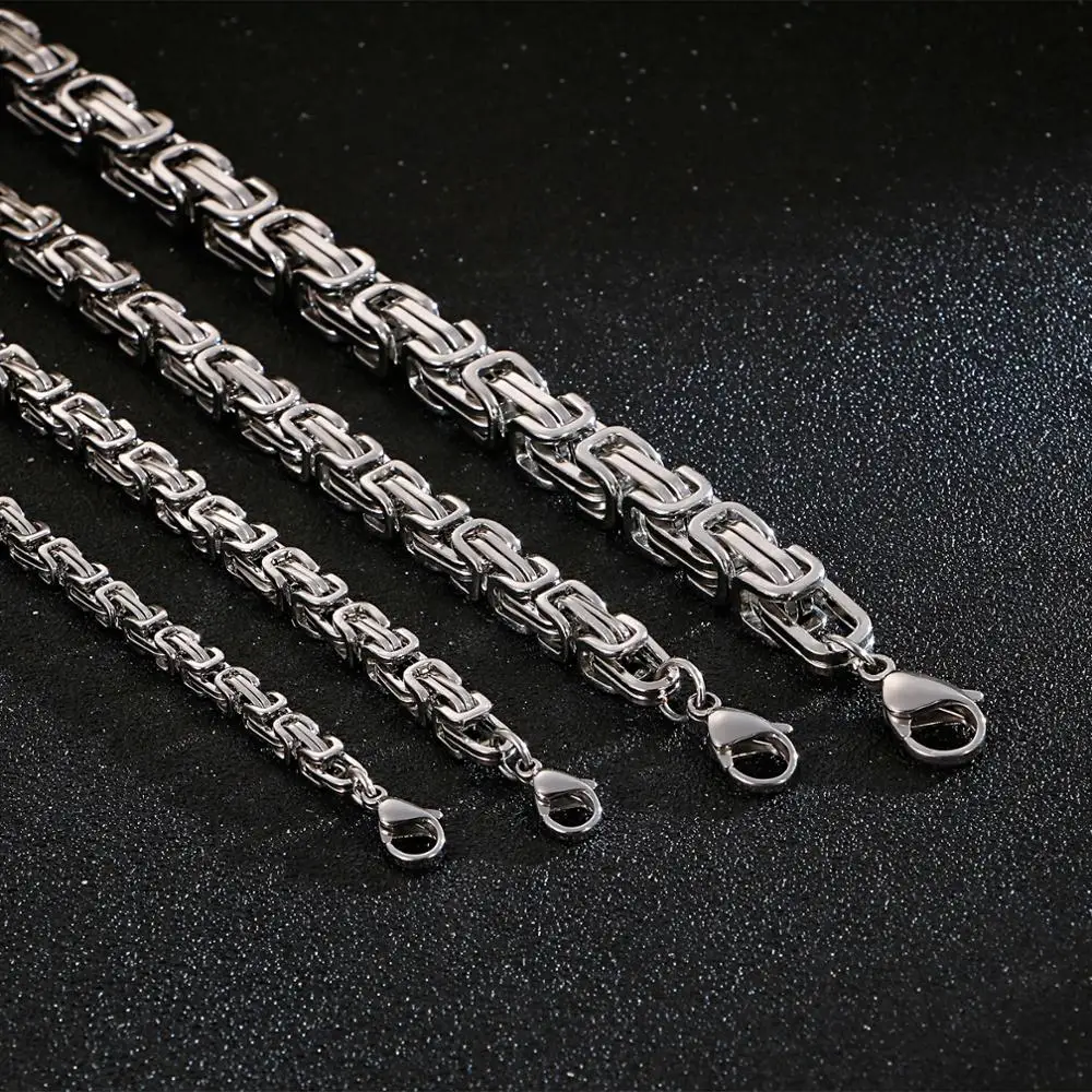 4/5/6/8 mm Choker Long Necklace Men Stainless Steel Byzantine Box Chain Gift stainless steel necklace,choker necklace,metal necklace