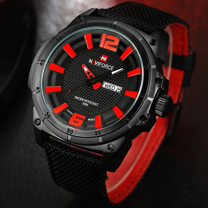 Часы NAVIFORCE мужские спортивные армейские кожаные водонепроницаемые