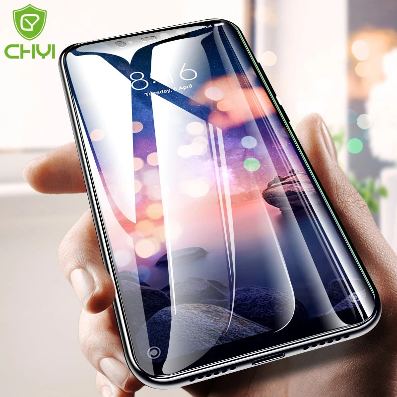 

CHYI Full glue Glass For Xiaomi Redmi Note 6 Pro Screen Protector Not block screen display 9H Toughened glass Oleophobic Coating