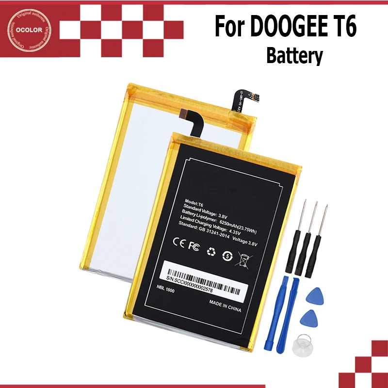 Для Doogee T6 аккумулятор 6250mAh Новый Сменный аксессуар Аккумуляторы для смартфон|battery