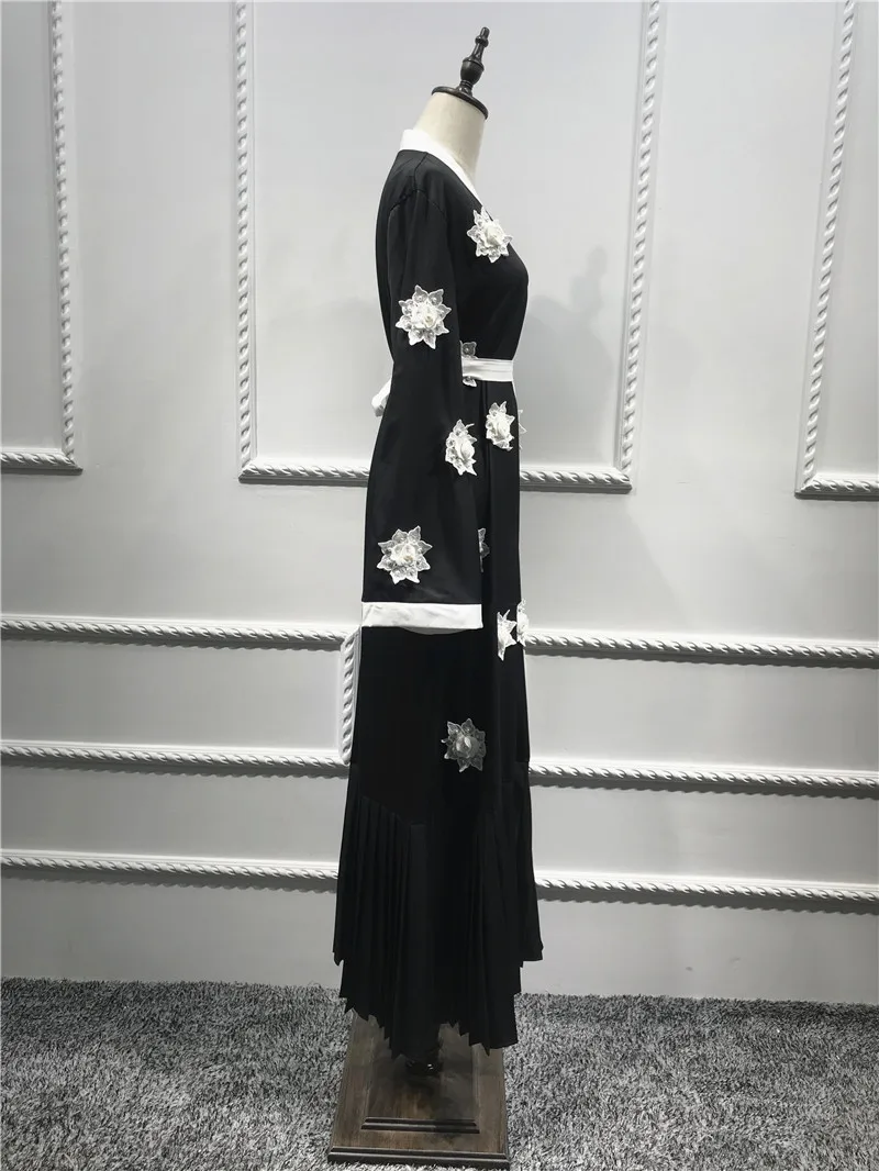 Женское платье с цветочной вышивкой мусим платье кардиган Абая платье Плиссированное Hoofddoek Moslima abaya s для женщин baju мусульманское wanita