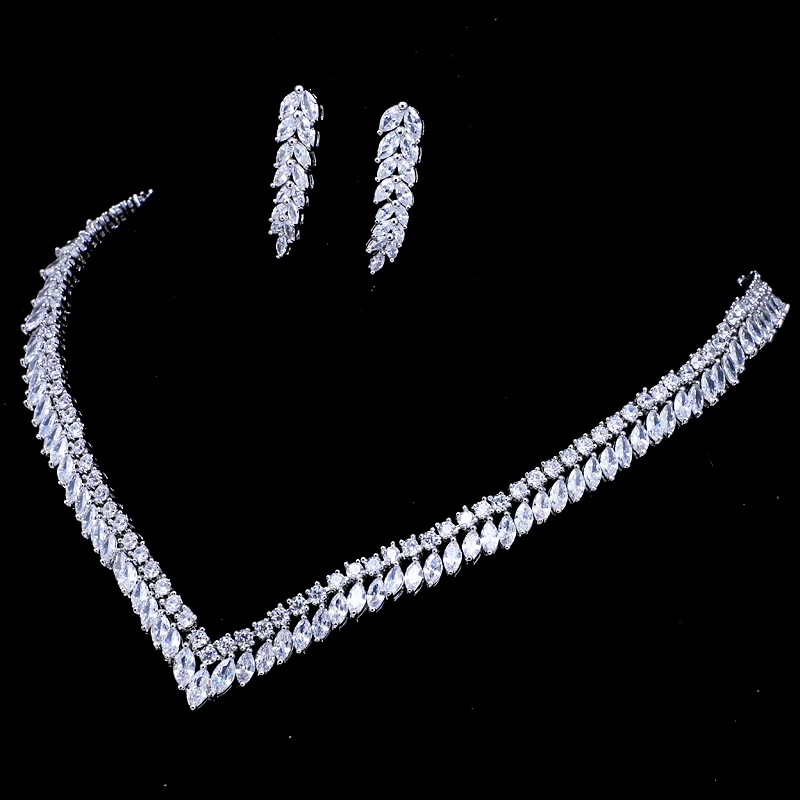 EMMAYA AAA прозрачный кубический цирконий ожерелье серьги Ювелирные наборы циркониевый камень cz Свадебные Ювелирные наборы для невесты