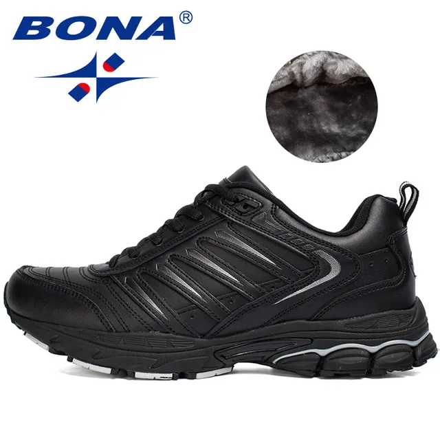 BONA New Classics Style Men Running Shoes Outdoor Walking Jogging Sneakers Lace Up Athletic Shoes Comfortable Sport Shoes Men BLACK