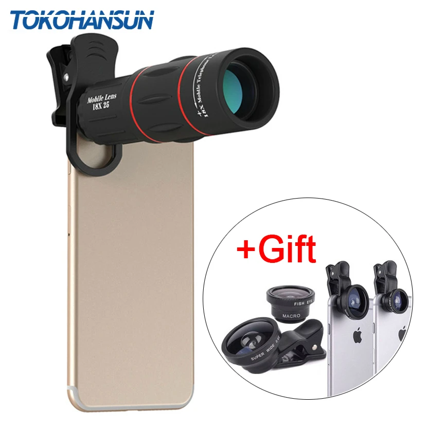 TOKOHANSUN الهاتف عدسة 18X عدسة مجهر تليفوتوغرافي مع 3 في 1 عدسة كيت فيش زاوية واسعة ماكرو ل سامسونج جميع الهواتف الذكية