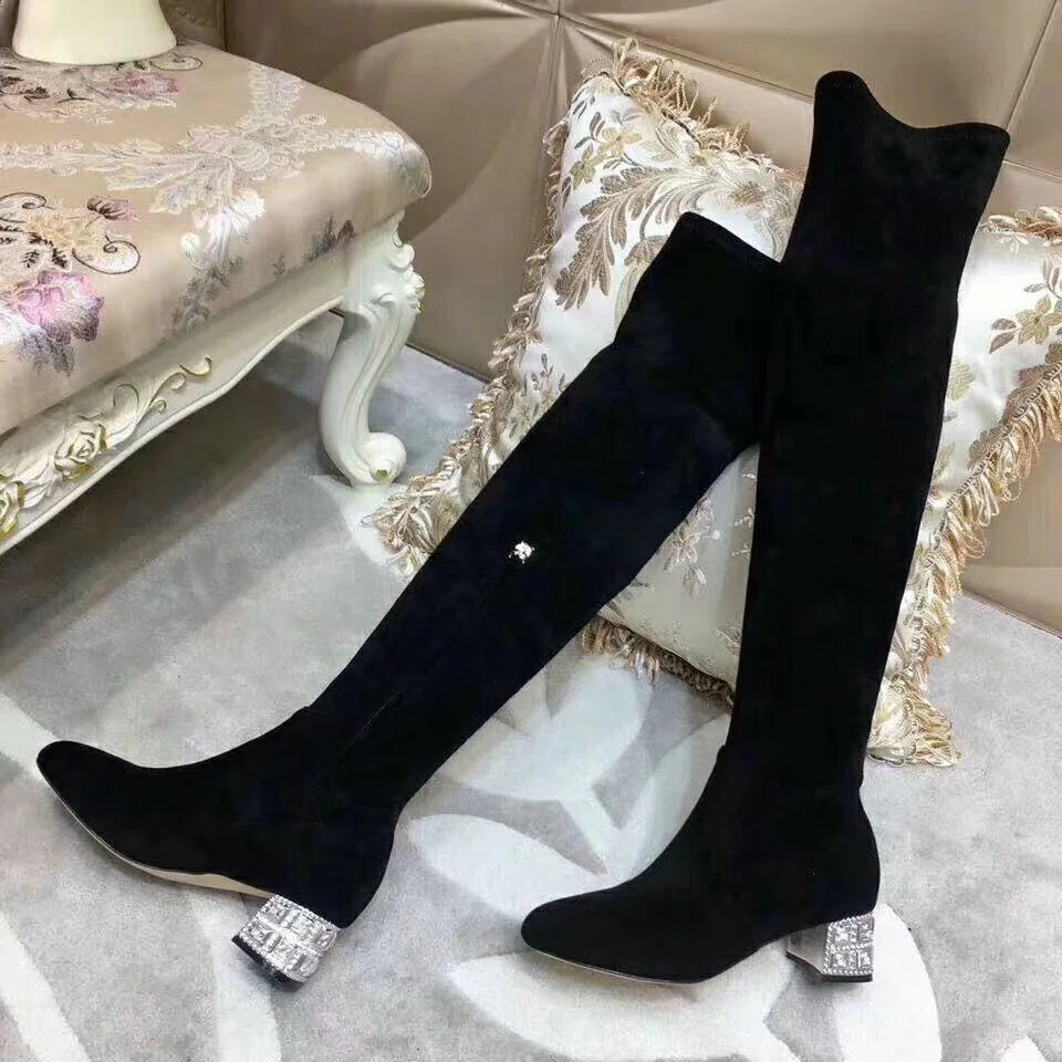 Bling Show Show Cristal Feminina Chaussures Femmes Bottes Bout Mode Sur Botas De As Bota Nouveau Zapatos Botines as Doux Genou Rond Mujer ggq1r