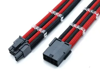 

12" Single Sleeved Black & Red PCI-E GPU 8 Pin to 6+2 Pin PCI-E Power Extension Cable + 2PCS Cable Comb black