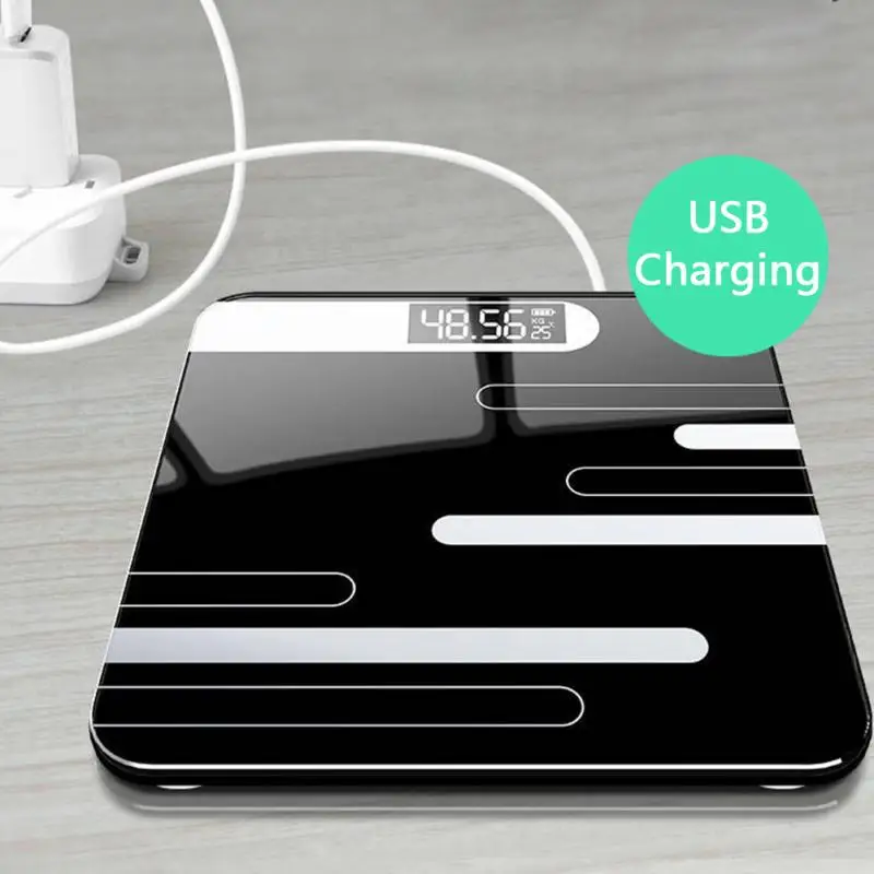 Pаспродажа Вес электронный ванная комната ЖК дисплей цифровой перезарядки мини измерительный высокой шкалой тела взвешивания