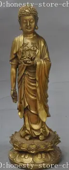 

14"tibet buddhism brass Stand lotus sakyamuni Shakyamuni Tathagata buddha statue