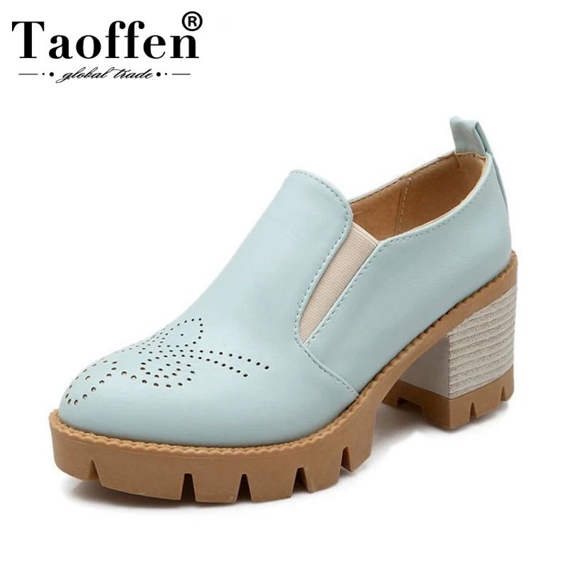 

TAOFFEN Size 34-43 British Style Women High Heel Shoes Woman Block Solid Color Thick Heels Pumps Daily Office Lady Footwears
