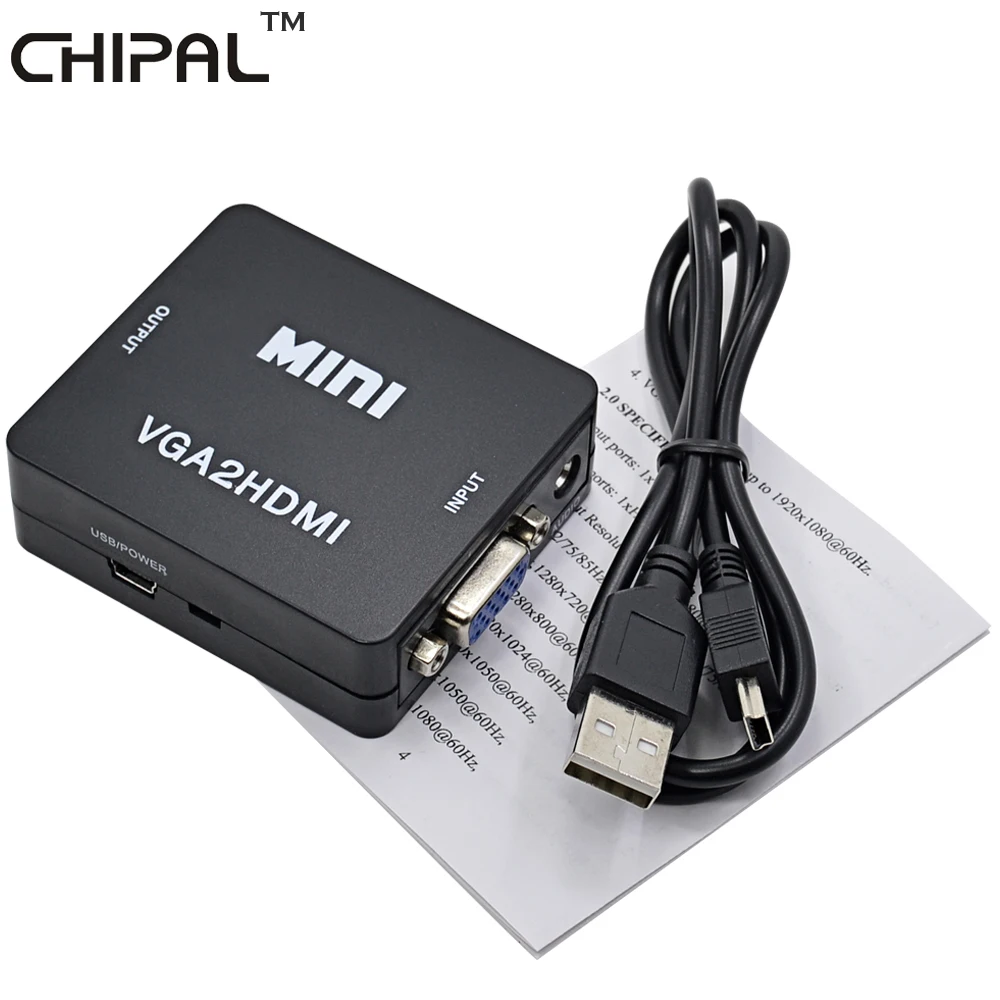 

CHIPAL Mini VGA2HDMI Adapter VGA for HDMI Converter with Audio + USB Power Connector for PC Computer to HDTV Monitor Display