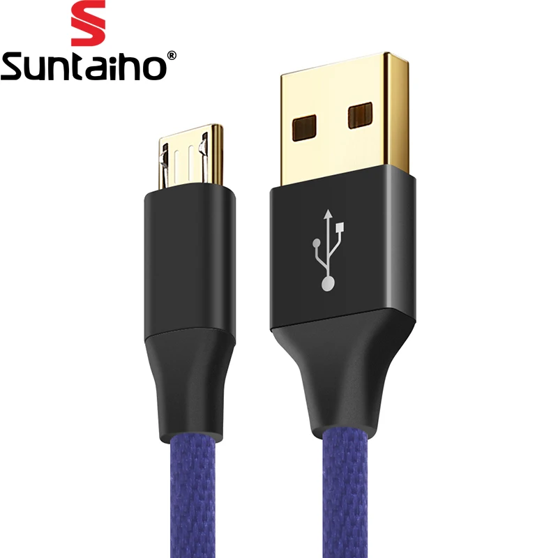 Позолоченный Micro USB кабель, Suntaiho нейлон Быстрая зарядка Android USB зарядное устройство Дата кабель 1 м/2 м/3 м для samsung/Xiaomi/LG/htc - Цвет: Синий