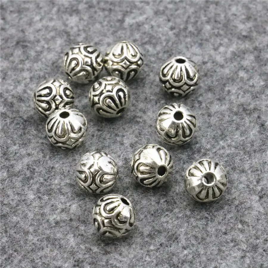 

New 50PCS Accessory Lucky DIY Finding Loose Copper Round Beads Ball Carved Flowers Jewelry Making Women Metal Gifts Crafts 8mm