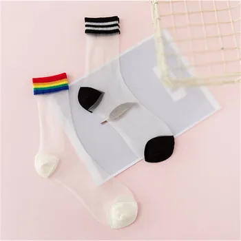 

Harajuku Ankle Socks Women Fashion Transparent Stripe Short Female Summer Women's Socks Summer Black White Socks