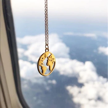 

925 Sterling Sliver World Map Pendant Necklaces Gold Color Hollow Round Globe Coin Charm Choker Chain Necklace Women collier