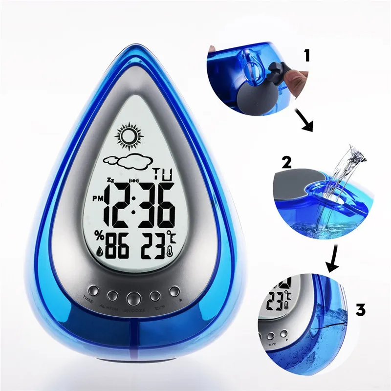 

Mrosaa Home Water Power Digital Alarm Clock Confort Eco-Friendly Hydrodynamic Weather Station Clock Bathroom Accessories