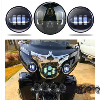 

7" Moto Headlight H4 Hi/Low Beam & 4.5 Inch 30W LED Fog Lights moto Passing Auxiliary Lamp for Harley Davidso Motorcycle