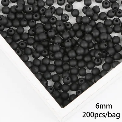 Черные/красные матовые пластиковые круглые бусины 6, 8, 10, 12, 14, 16 мм ABS морозные круглые бусины 15-200 шт для изготовления ювелирных изделий своими руками - Цвет: Black 6mm