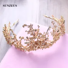 Принцесса Золотая Корона листья Винтаж барокко Европа повязка на голову для невесты аксессуары девушки пышные украшения для волос SHA15