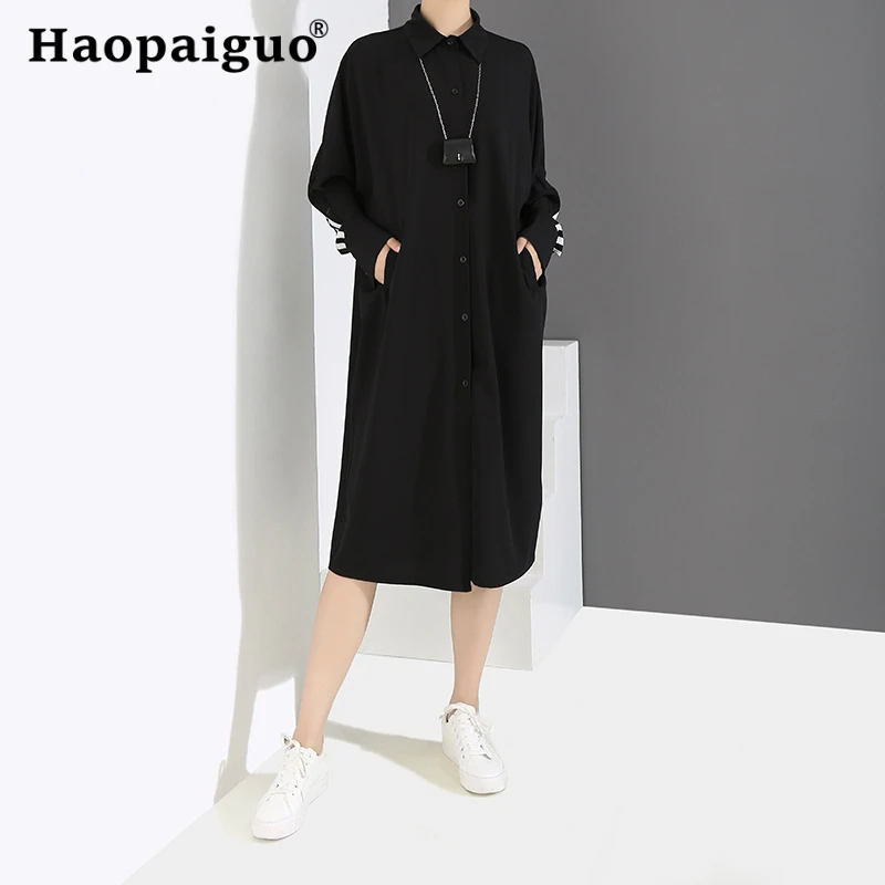 

2019 Spring Summer Striped Black Shirt Dress Women Slim Midi Fashion Casual Dress Women with Button White Korean Dresses Ladies
