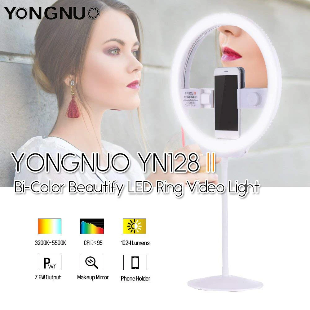 

YONGNUO YN128 II Photography LED Ring Light with Makeup Mirror Bicolor Beautify LED Selfie Lamp for iPhone Mobile Youtube makeup