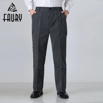

Men Black Red Striped Chef Work Uniforms Cooking Long Pants Business Professional Trouser Hotel Workwear 2018 High Quality Pants