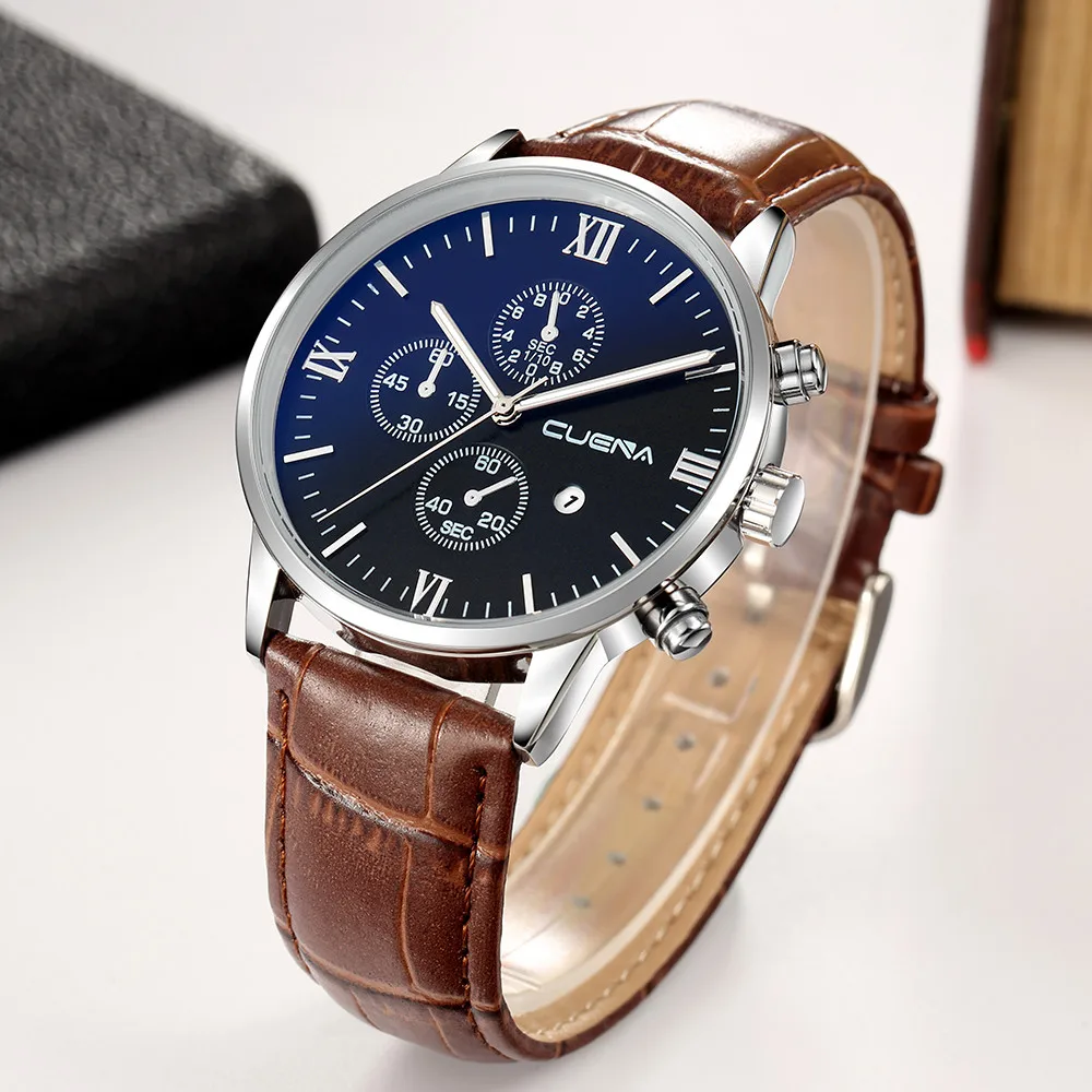 

Men's PU Leather Military Alloy Analog Date Quartz Wrist Watch Business Watches Classic Male Time erkek kol saati