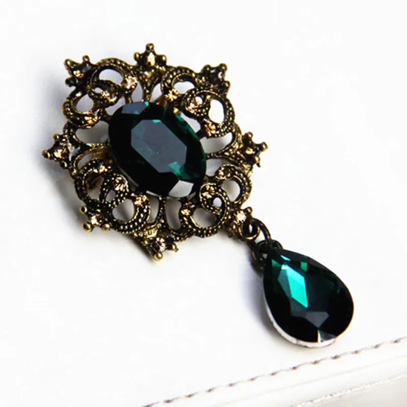

Vintage Style Green Crystal Drop Pendent Gift Brooch,Women Costume Brooch Pin Fashion Women Buckle Pins Pendent