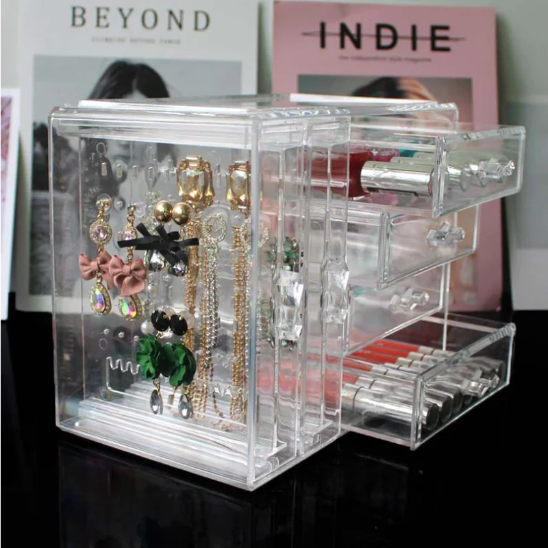 

New Arrival Clear Acrylic Storage Container Jewelry Display Shelf Storage Drawers Type Large Size Makeup Organizer Jewelry Box
